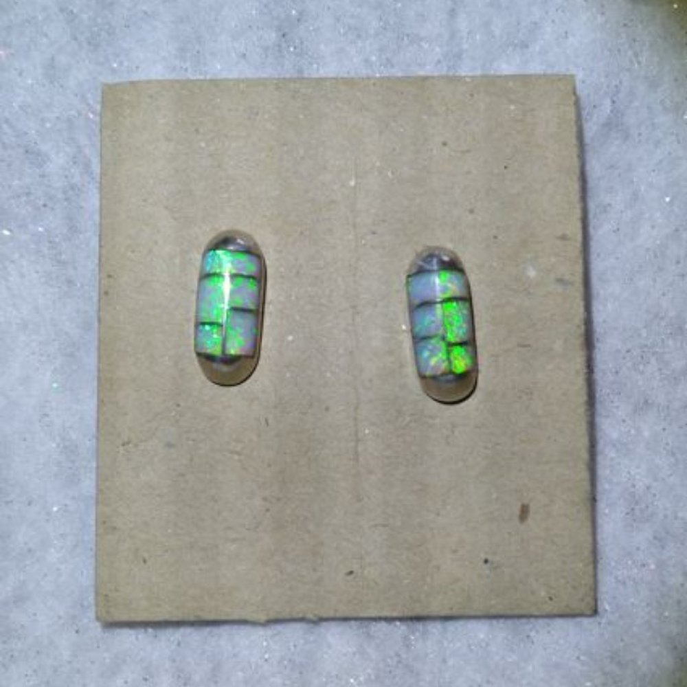 .925 Sterling Silver & Opal Southwestern Earrings